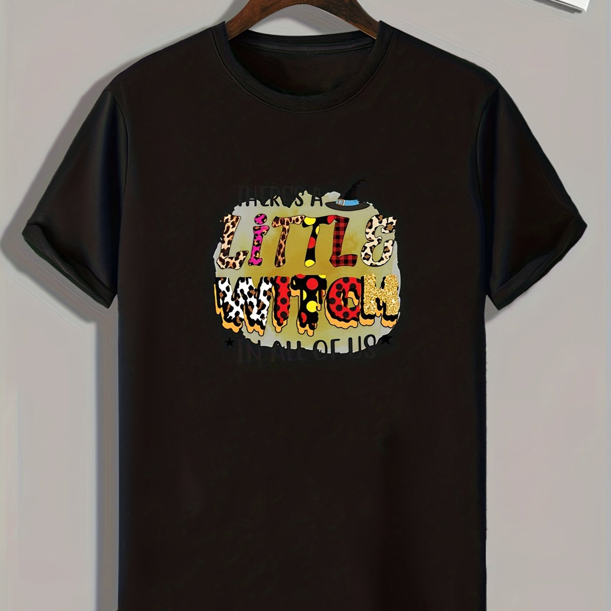 Little Witch Print Men's T-shirt Casual Comfy Tee for Summer
