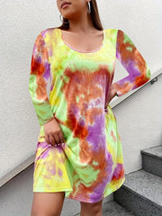  Tie Dye Long Sleeve Round Neck Dress