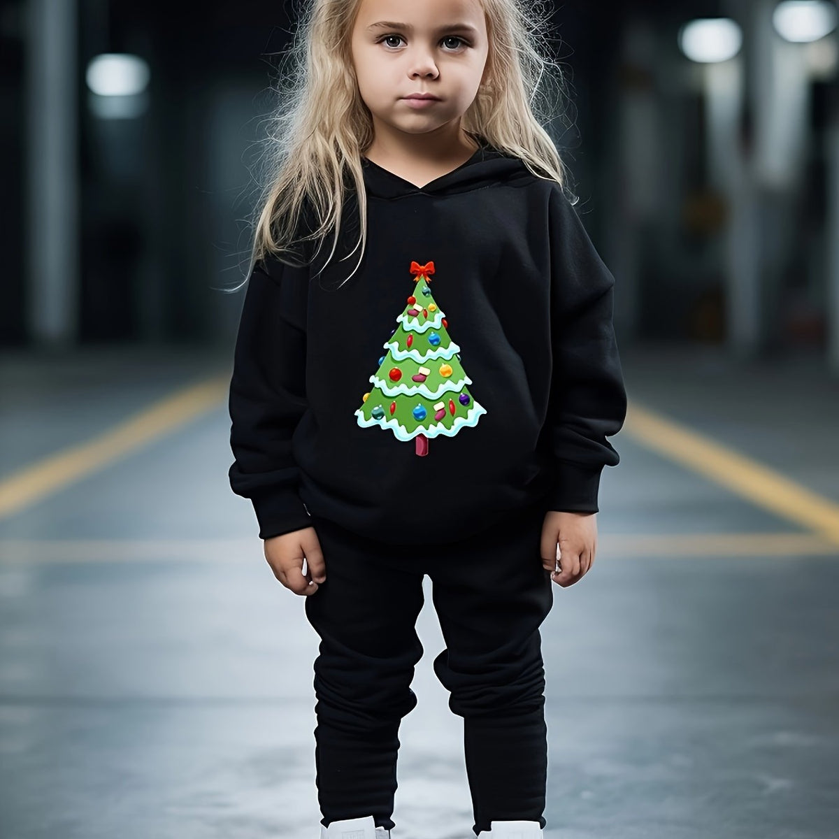 Girls 2pc Christmas Tree Hooded Sweatshirt & Sweatpants Set