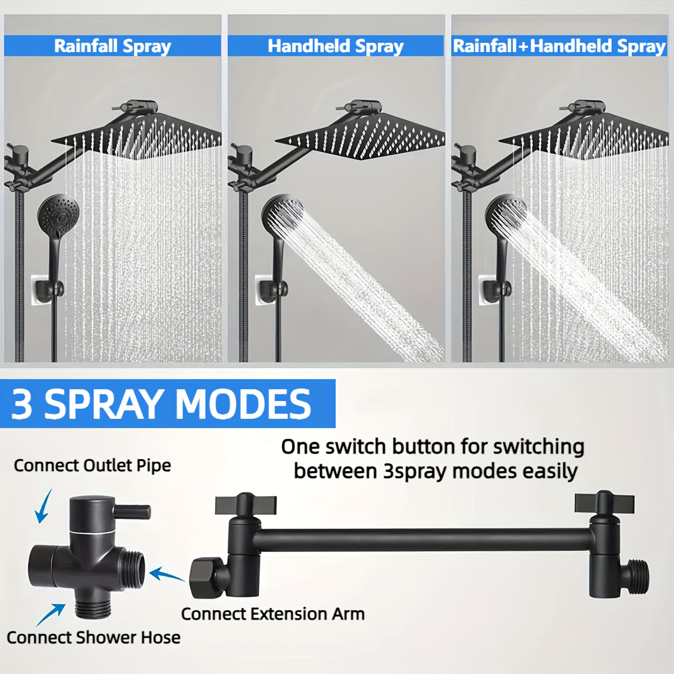 High Pressure Shower Head Combo with Extension Arm