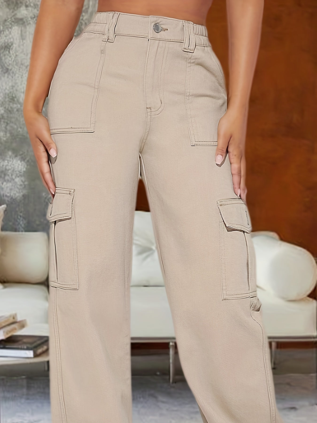 Apricot Cargo Pants Straight Legs Denim Pants