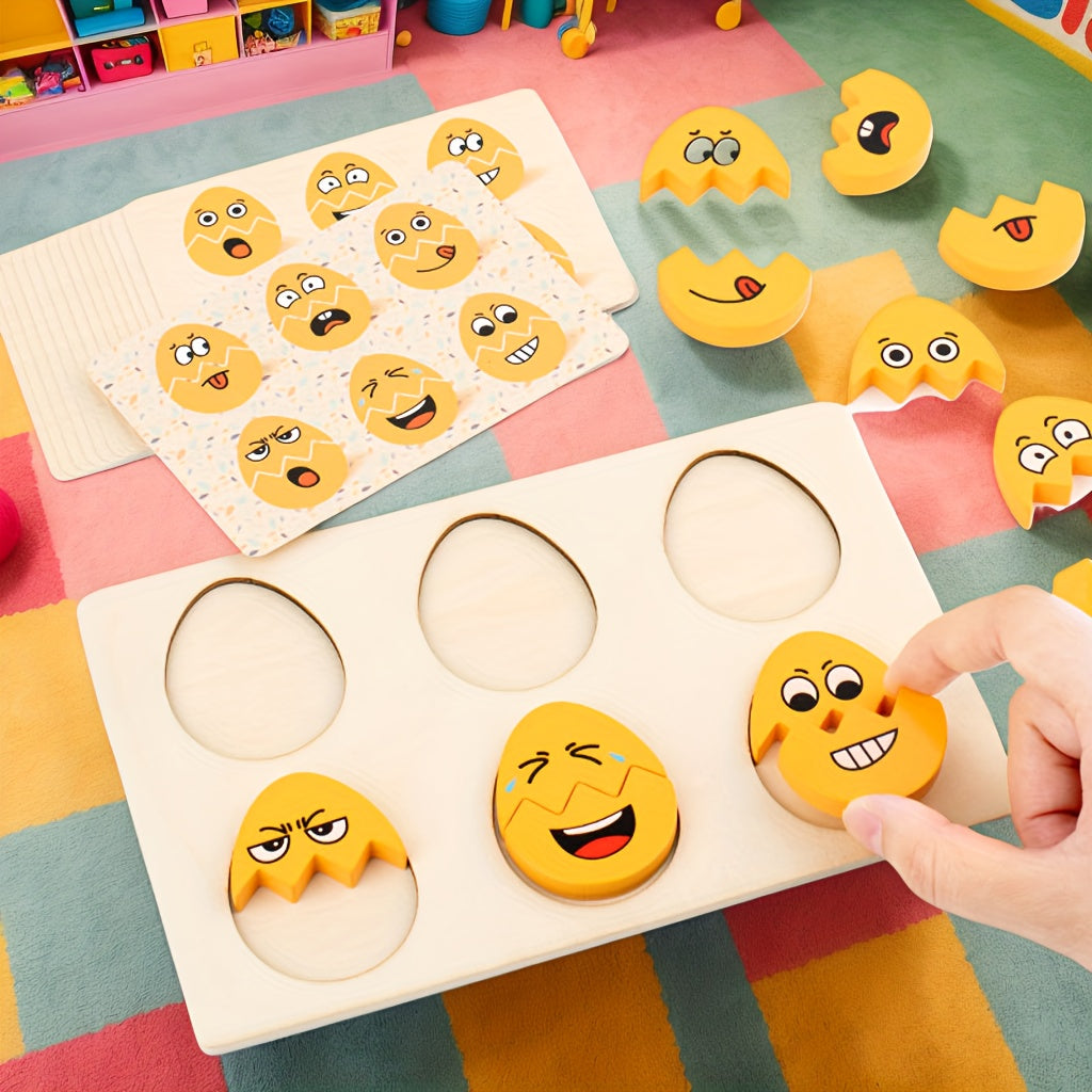 27pcs Egg Shaped Emotional Expression Matching Wooden Puzzle Toys