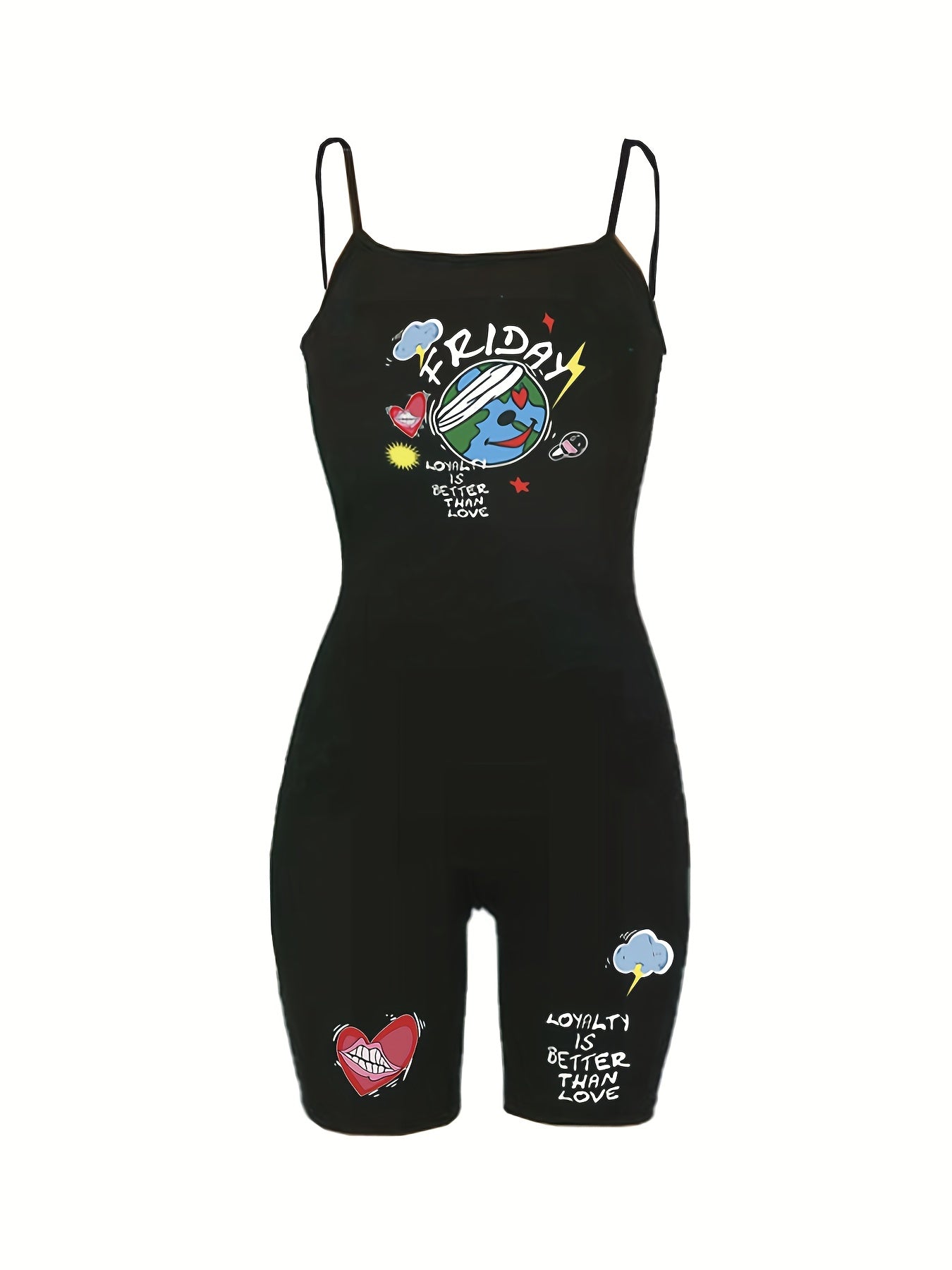 Cartoon Print Spaghetti Strap Romper Jumpsuit