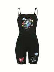Cartoon Print Spaghetti Strap Romper Jumpsuit