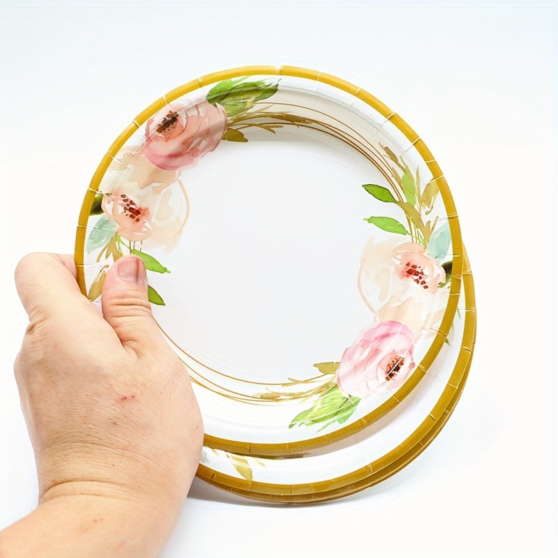 Camellia Floral Party Dinnerware 17" Paper Plates (12/16/20Pcs)