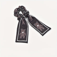 Streamer Bow Knot Bear Pattern Hair Tie Large Scrunchie