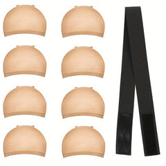 8PCS Stretchable Nylon Wig Caps & Elastic Bands Set for Women Nude Color