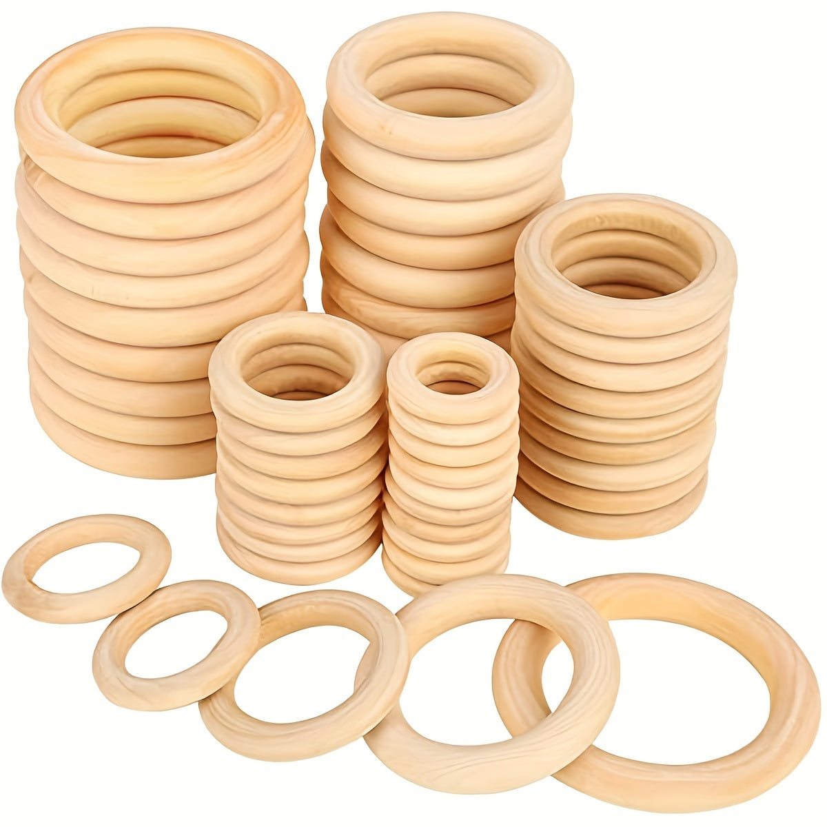 25pcs Unfinished Wooden Rings Crafting Jewelry Making Connectors 5 Sizes