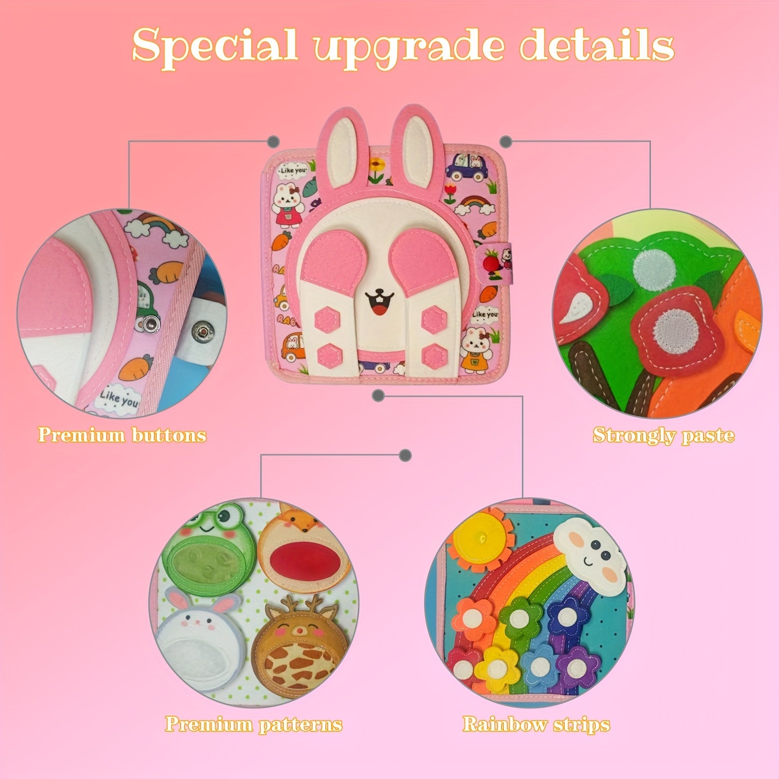 Kids' Bunny Sensory Book - Life Skills Letters - Felt Learning Toy