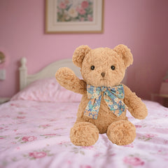 Fluffy Light Brown Teddy Bear Plush Toy with Floral Scarf