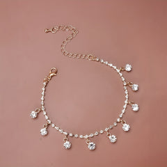 Sparkling Rhinestone Beach Dance Anklet Silver Plated Jewelry