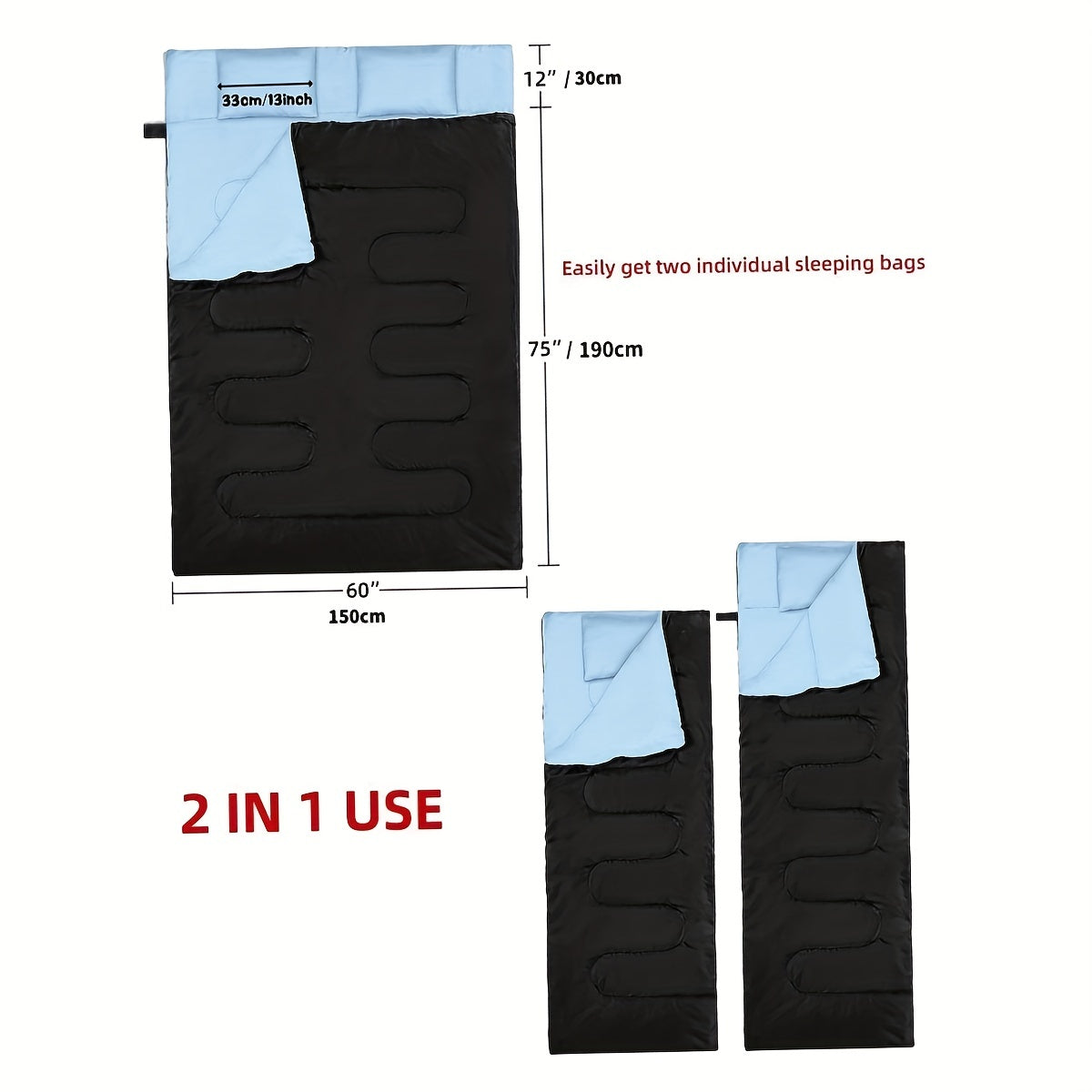 Double Sleeping Bag Waterproof Warm For Camping