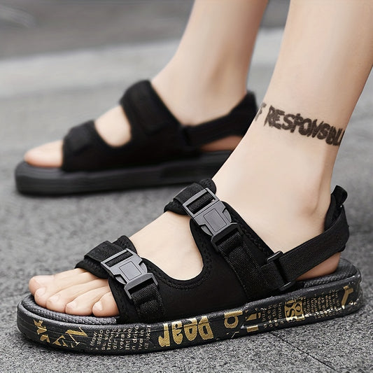 Men's Open Toe Graphic Print Sandals Non Slip Comfortable Beach Shoes Summer
