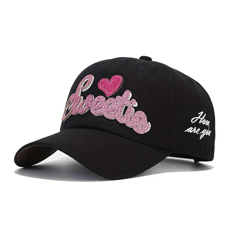 Y2K SWEET Patch Baseball Cap Cartoon Heart Sunshade Dad Hat