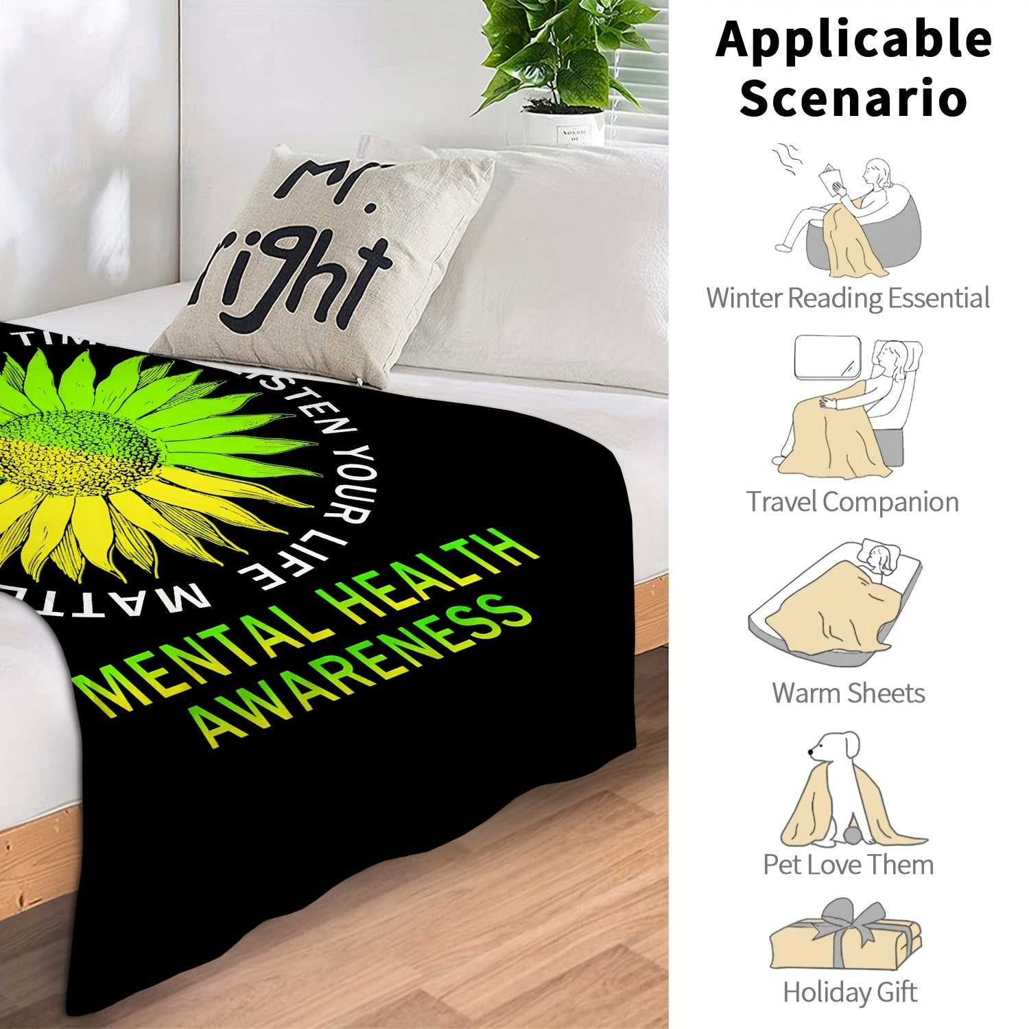 Mental Health Awareness Soft Blanket for Sofa Bed Lightweight Warm Blanket