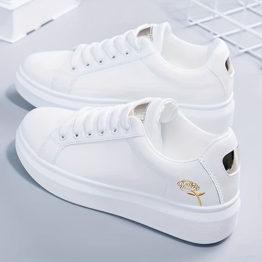 Floral Embroidered Skate Shoes Low Top Lace Up Breathable Platform Casual Shoes