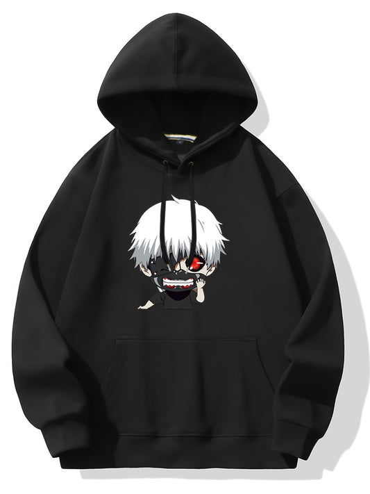 Anime Print Hoodie Fleece Pullover Active Hooded Sweatshirt