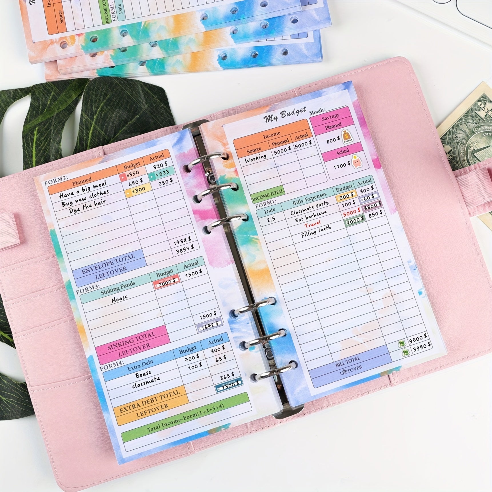 Budget Planner Refill Set - 82 Sheets Loose Leaf Paper with Binder Pocket