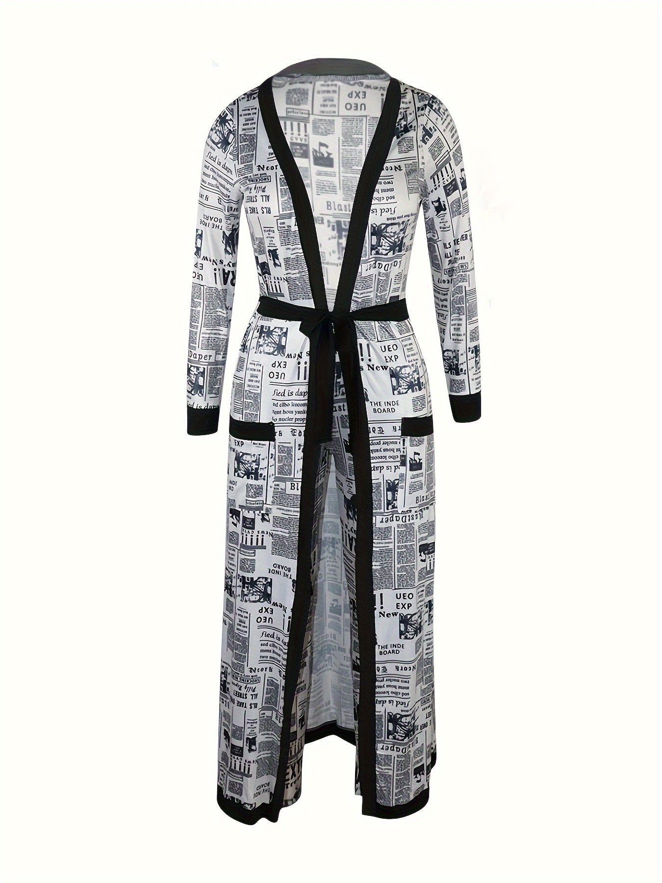  Newspaper Print Long Cardigan & Leggings Set