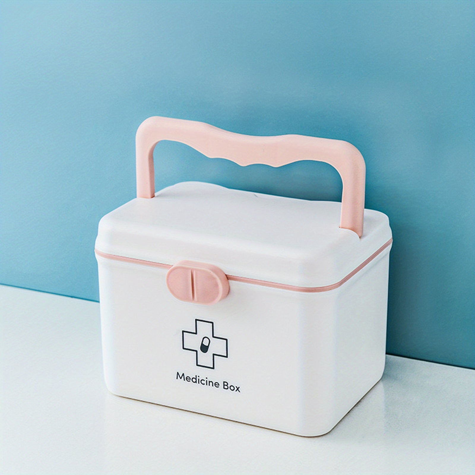 Pink Grid Medicine Basket Storage Box for Home Dorm