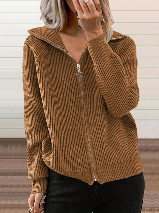  Ribbed Zip Up Cardigan