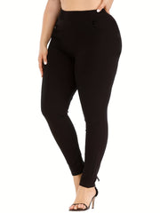  Solid Skinny Trousers High Rise Medium Stretch