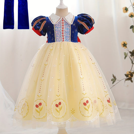 Girl's Princess Dress Sequin Puff Sleeve Mesh Fairy Tale Cosplay Costume