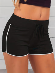 Sporty High Rise Plus Size Shorts with Drawstring Waist