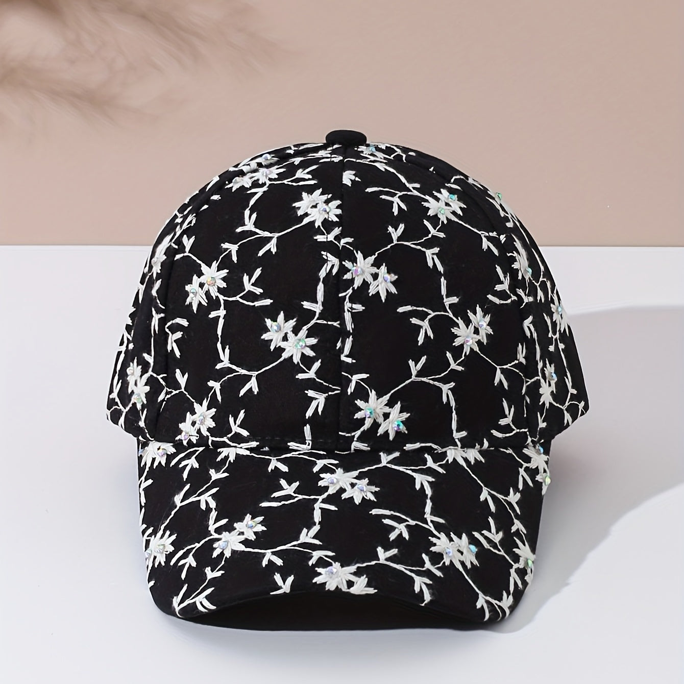 Rhinestone Flower Embroidery Baseball Cap & Adjustable Dad Hats