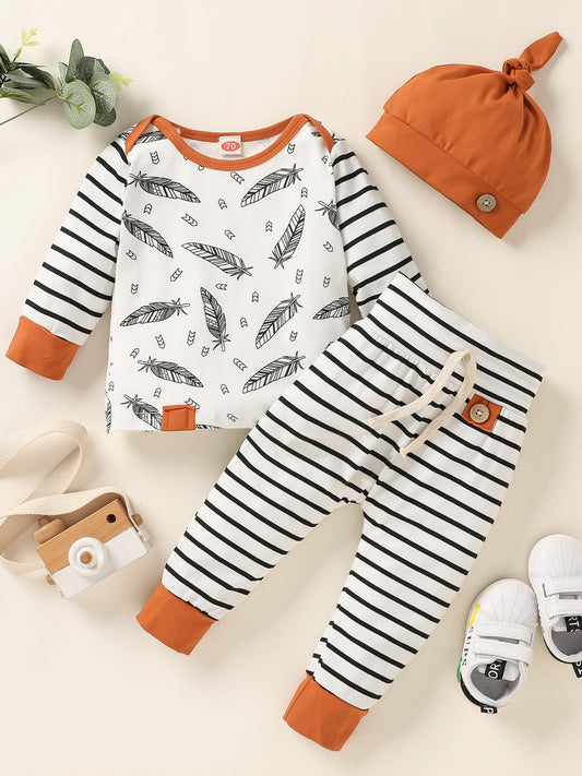Baby Boys Autumn Winter Outfit Long Sleeve Top & Striped Pants Set