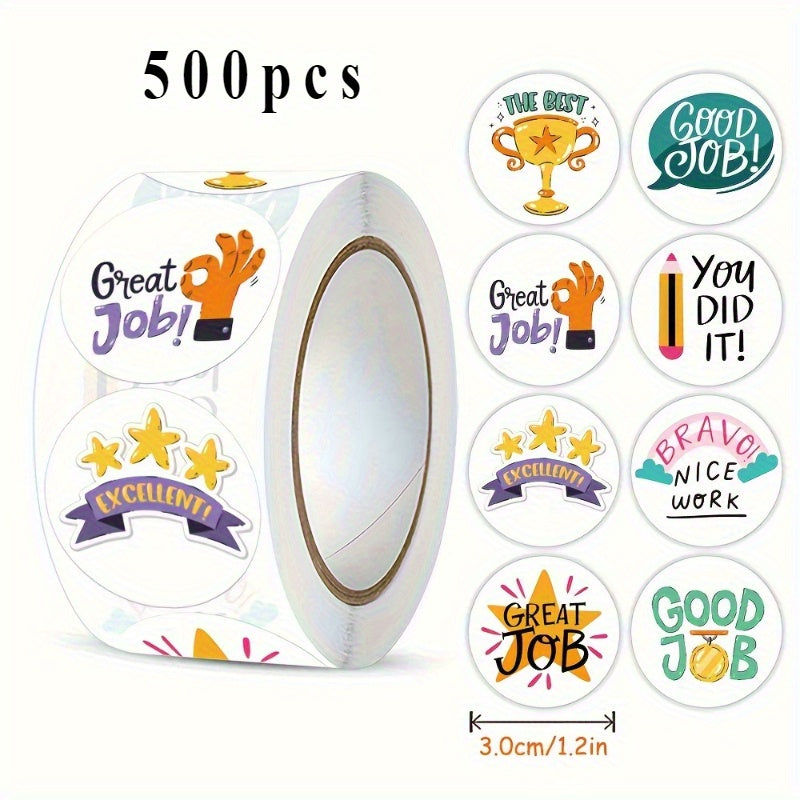500pcs Motivational Reward Stickers Roll - Self Adhesive Labels