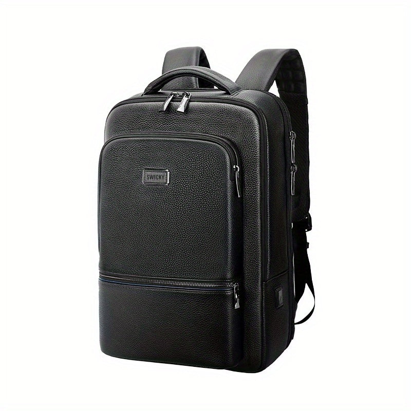 Slim Leather Laptop Backpack Men 38-62 Cm Business Lightweight USB Charging