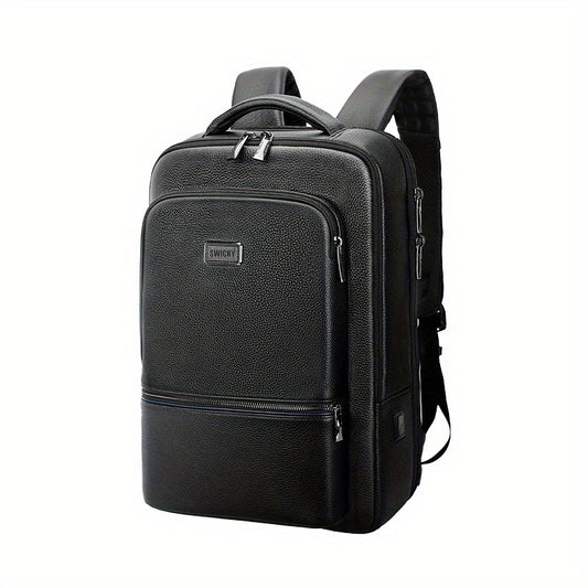 Slim Leather Laptop Backpack Men 38-62 Cm Business Lightweight USB Charging