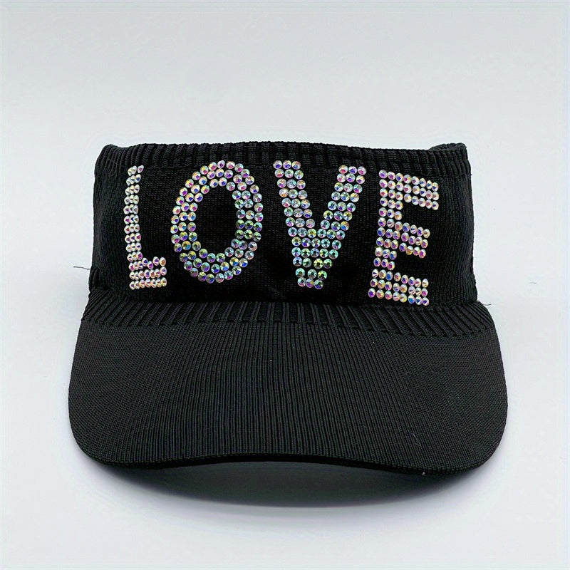 Rhinestone Letter Visor Hat Knitted Elastic Sun Cap