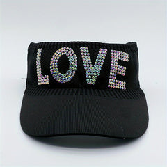 Rhinestone Letter Visor Hat Knitted Elastic Sun Cap