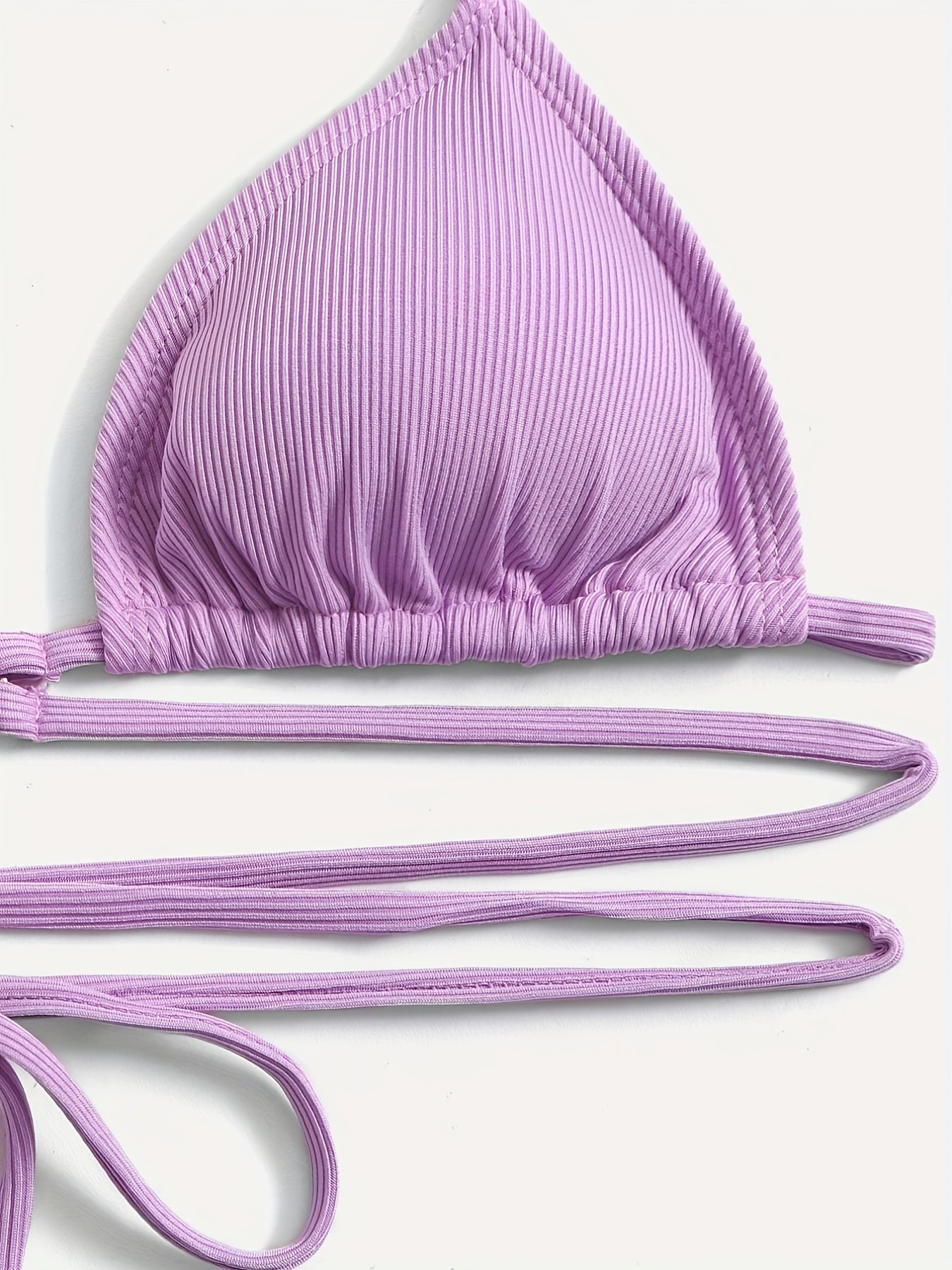 Heart Linked Halter Neck Rib Knit Bikini Set