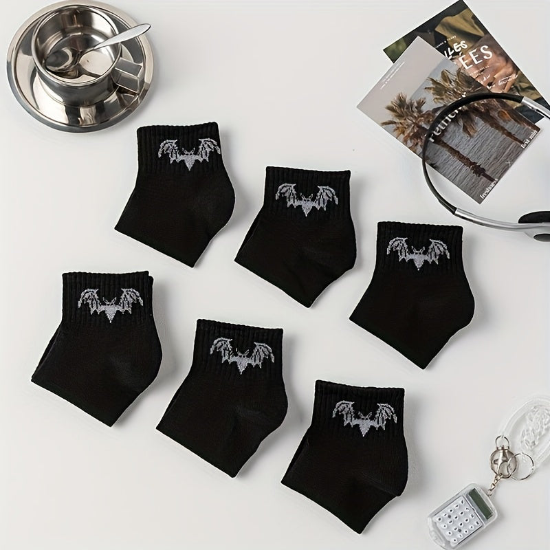 6 Pairs Bat Pattern Socks Halloween Short Socks Women's Stockings