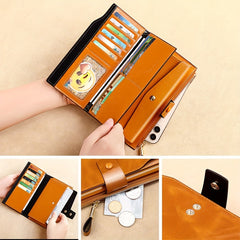 Women's Vintage Style Long Leather Wallet Classic Solid Wallet