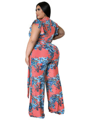 Floral Print Cap Sleeve Jumpsuit Women's Plus Size