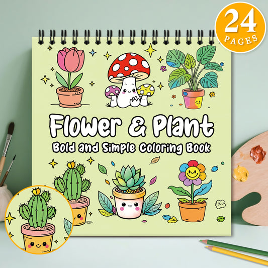 24 Page Plant & Flower Coloring Book Spiral Binding Adult Drawing Book