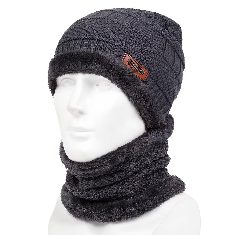 Men's Winter Triangle Knit Beanie Set