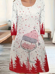 Women's Plus Christmas Dress with Hat & Tree Print