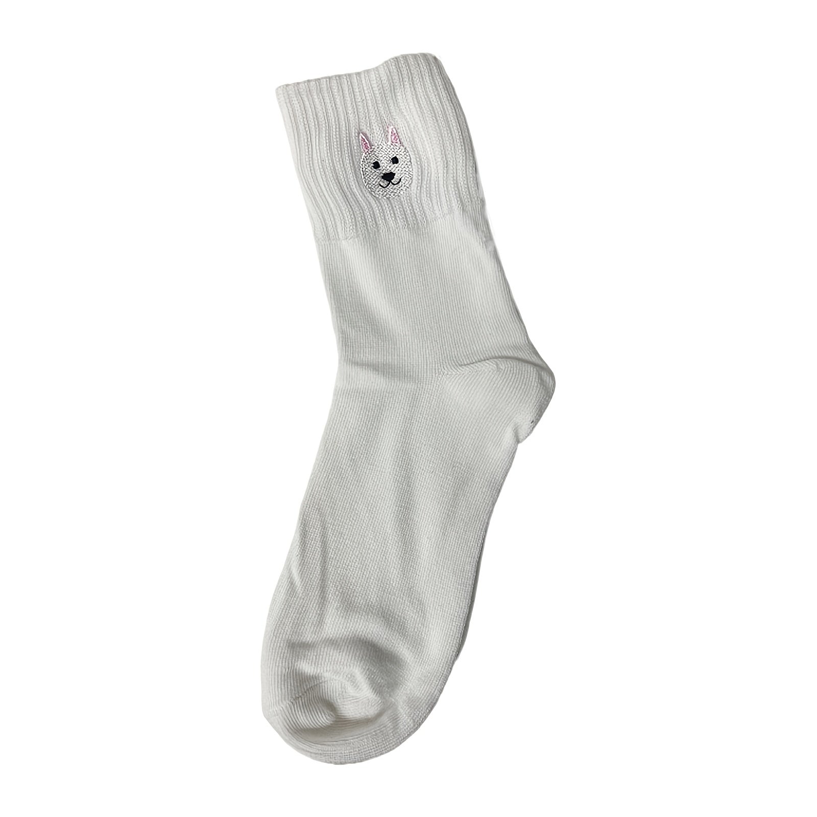 Embroidered Puppy Mid-Calf Socks