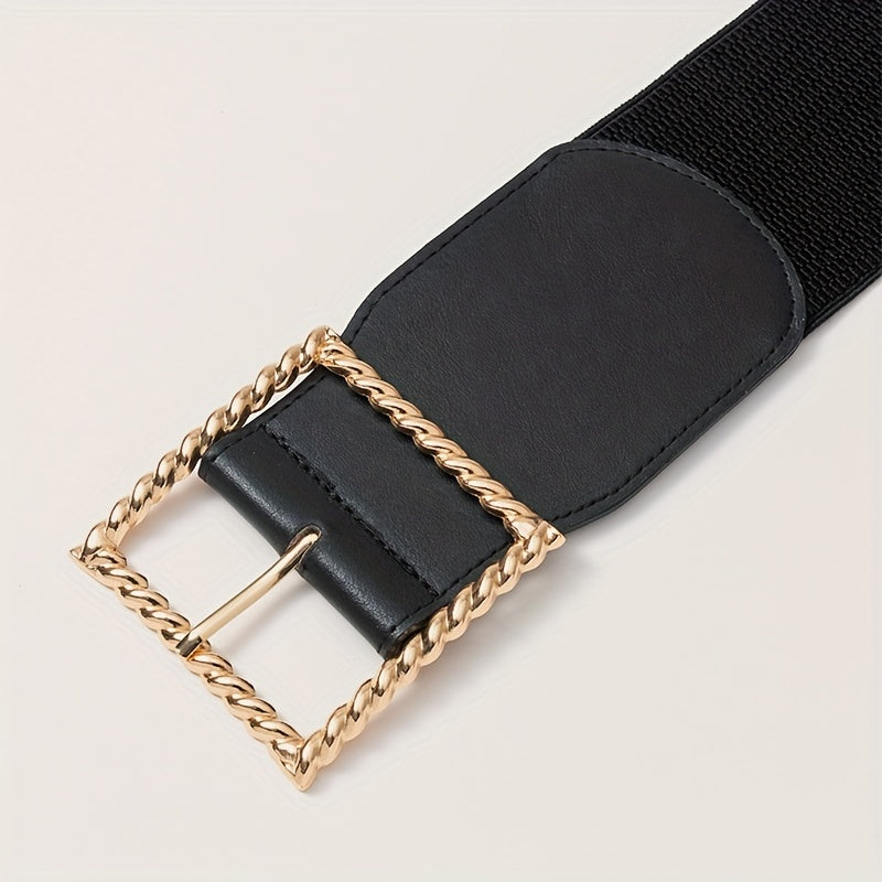 Square Buckle Wide Belt Solid Decorative Waistband for Women