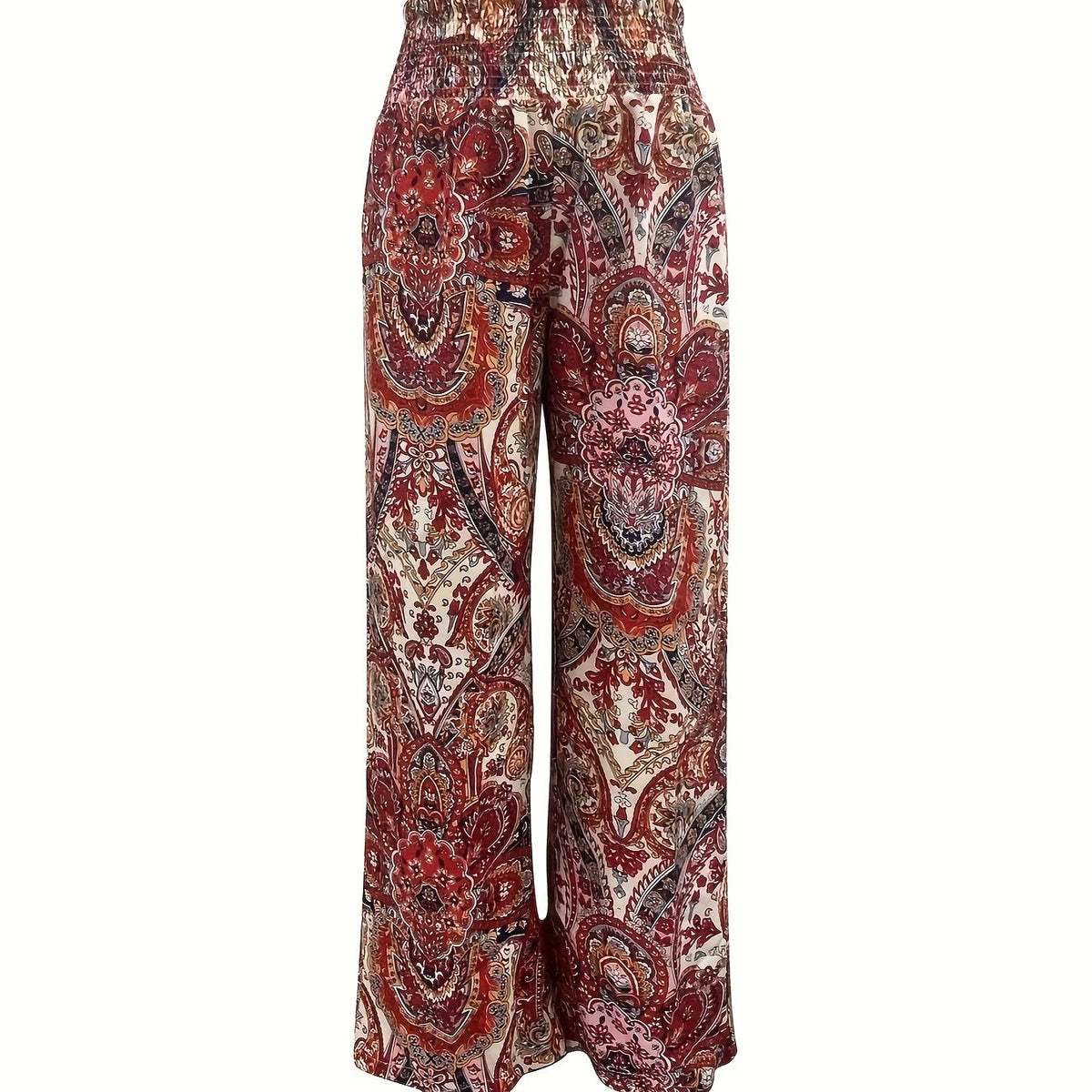 Floral Print Wide Leg Pants Casual Shirred Waist Pants