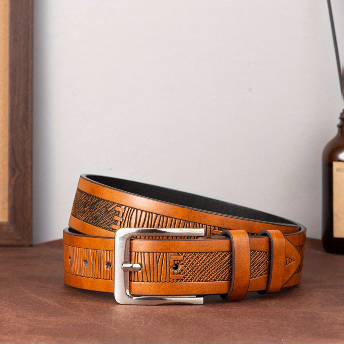 Men's Letter Style Single Jack Dress Belt Casual Alloy Needle Buckle PU Belt