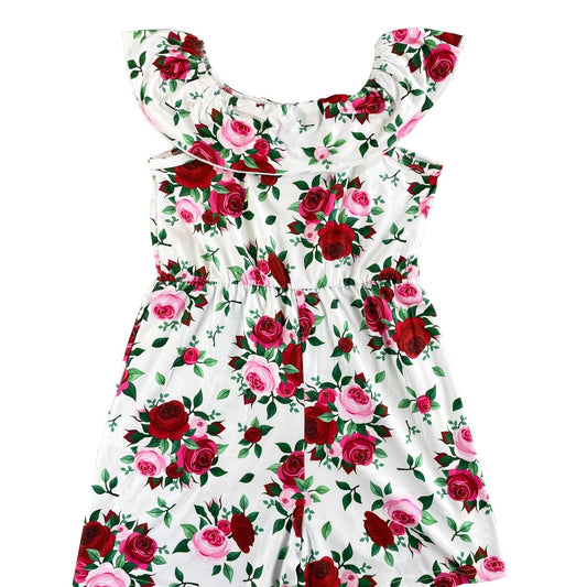 Toddler Girls Flowers Off Shoulder Rompers Jumpsuits