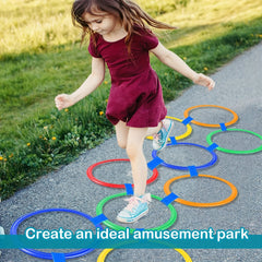 10 Colored Plastic Rings & Connectors Fun Hopscotch Ring Game Set