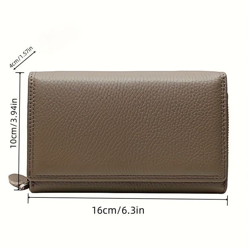 Yellow Leather Women's Wallet with Snap & Zippered Pockets