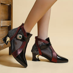 Rhinestone Mesh Ankle Boots French Heel Pointed Toe Sandals